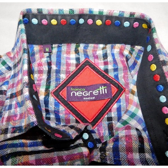 Franco Negretti Montreal Mens Medium Pink Blue Black Plaid Button Front Shirt - Picture 2 of 12